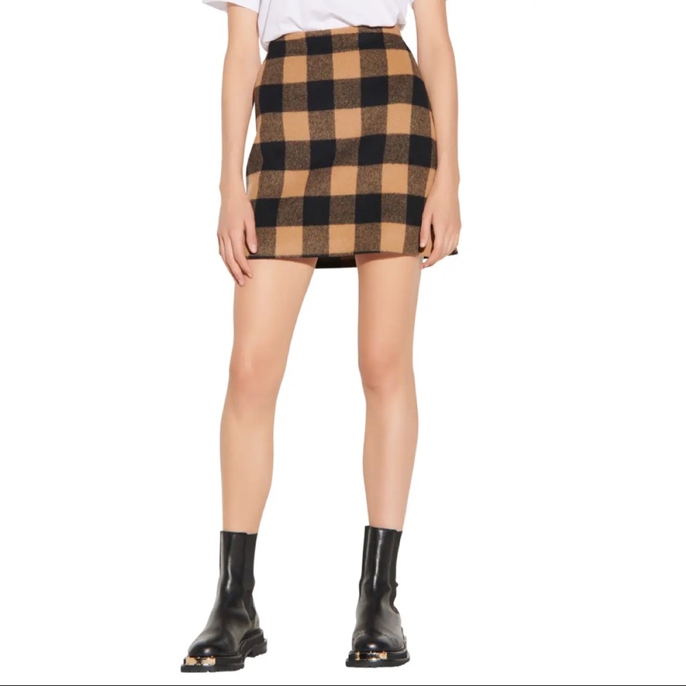 Sandro Plaid Wool Black and Brown Mini Skirt